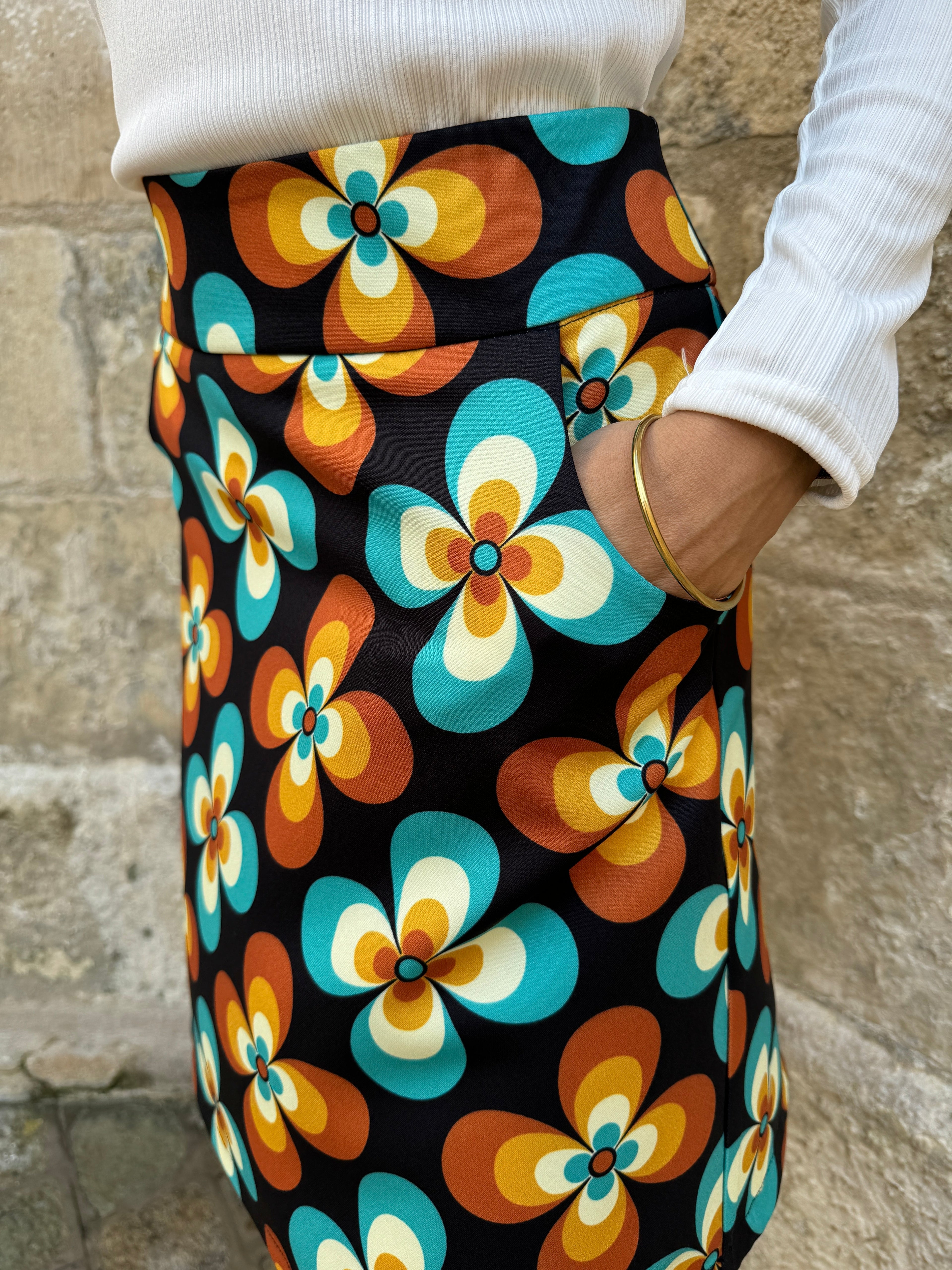 Vrouwen mini rok retro bloemenprint multi-kleur casual outfit - vintage a-lijn ontwerp