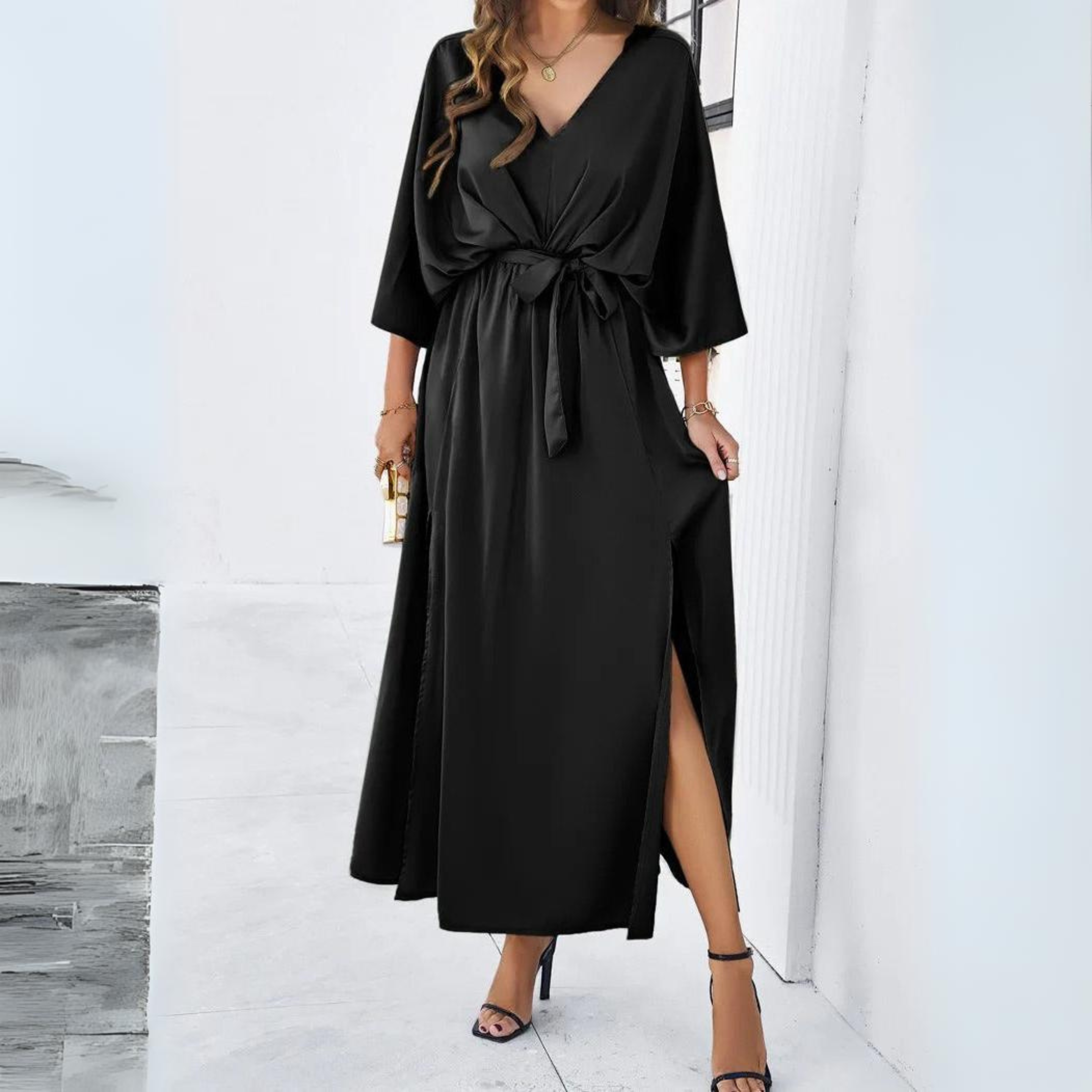 Elegante maxi jurk - chique dames v-hals avondjurk