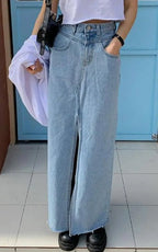 Moderne maxi-spijkerrok met split - Bakkermode.nl