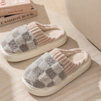 Warme pantoffels - dames huis slippers met geruit patroon en pluche voering - Bakkermode.nl