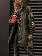 Stijlvolle dames parka - lange jas met capuchon, verstelbaar trekkoord en rits - Bakkermode.nl