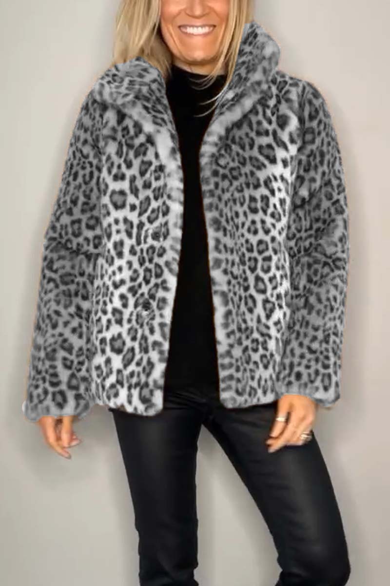 Leopardprint nepleer coat - stijlvolle dames winteroutdoor - Bakkermode.nl