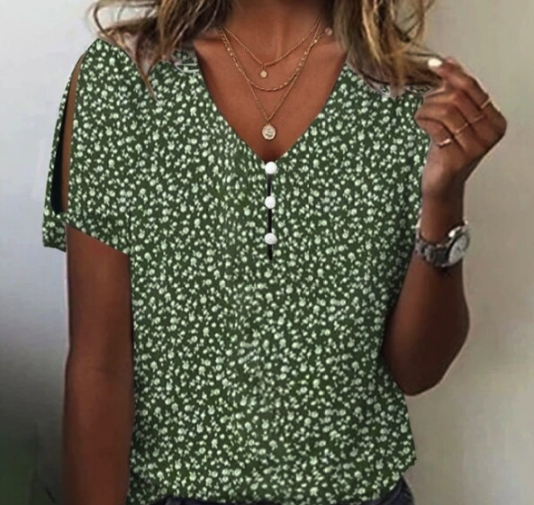Dames casual top - stijlvol v-hals bloesje met bloemenprint voor dagelijkse outfits - korte mouwen