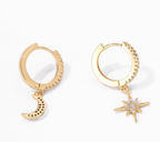 2-delige dames hoepeloorbellen met ster- en maanbedels - elegante gouden en zilveren plating voor dagelijks gebruik