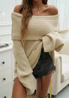 Oversized off-shoulder trui - comfortabele dames gebreide kleding - Bakkermode.nl