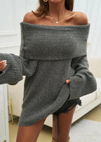 Oversized off-shoulder trui - comfortabele dames gebreide kleding - Bakkermode.nl