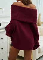 Oversized off-shoulder trui - comfortabele dames gebreide kleding - Bakkermode.nl