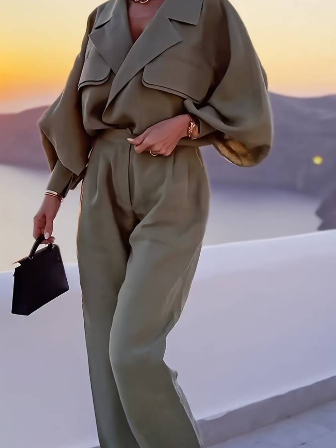 2-delige chique damesensemble - verfijnde groene blazer en broek voor smart casual stijl - modieus ontwerp