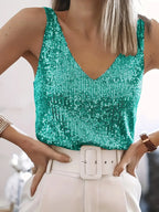 Dames sequins v-hals top - sprankelende avondkleding voor speciale gelegenheden