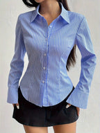 Multikleur gestreepte blouse - chique langemouwen damesbloes