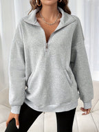 Casual sweatshirt met rits en schuine zakken - fijne dames pullover