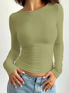 Langsleeve getailleerde dames top - stijlvolle stretch top