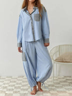 2-delige loungewear set - dames pyjama met geruite details - Bakkermode.nl