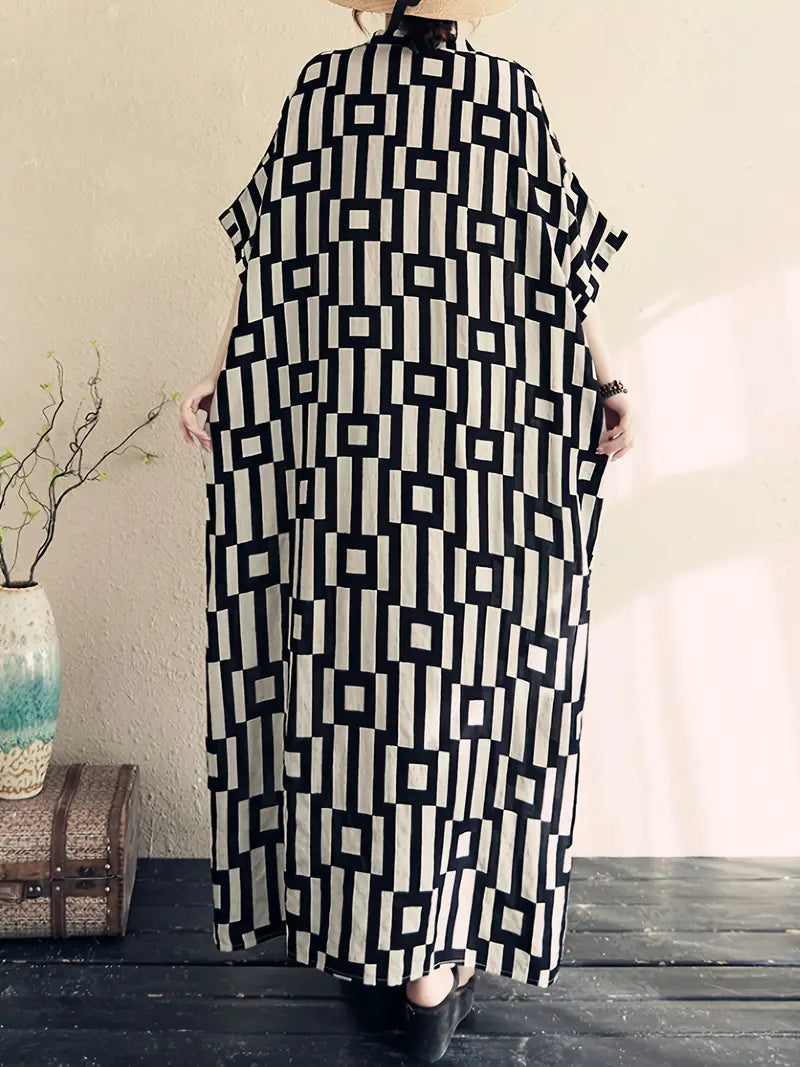 Maxi-jurk - moderne zwart-witte patroon jurk voor dames