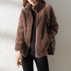 Dames fleece cardigan - warme hoge kraag sweater met dubbelzijdige fleece - Bakkermode.nl