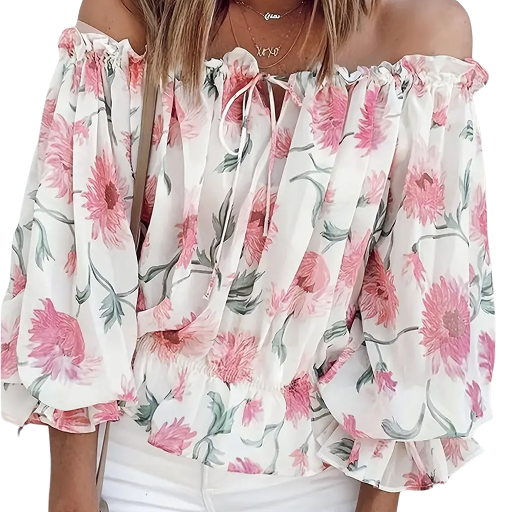 Damesbloes met bloemenprint - elegante off-shoulder top voor een zomerse casual look