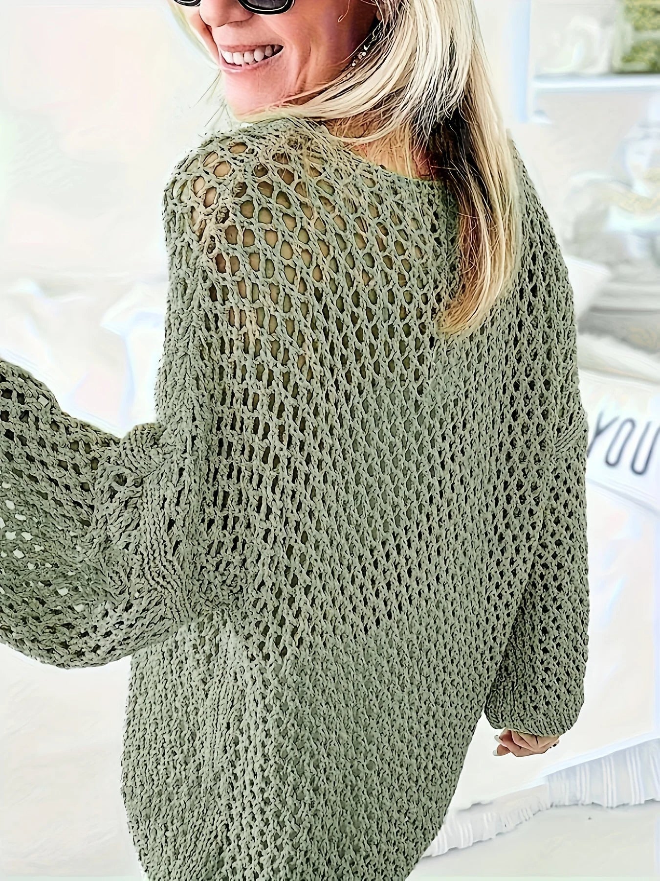 Dames bohemian visnet brei-top groen - casual stijl met een unieke twist