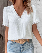 Dames kanten top lichte casual wear - elegante witte blouse met korte mouwen voor elke gelegenheid