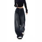 Dames wijde pijpen jeans met relaxte pasvorm - donkerblauw casual kleding - stretched denim broeken voor de hele dag