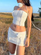 Wit tweedelig setje met ruches - Bakkermode.nl