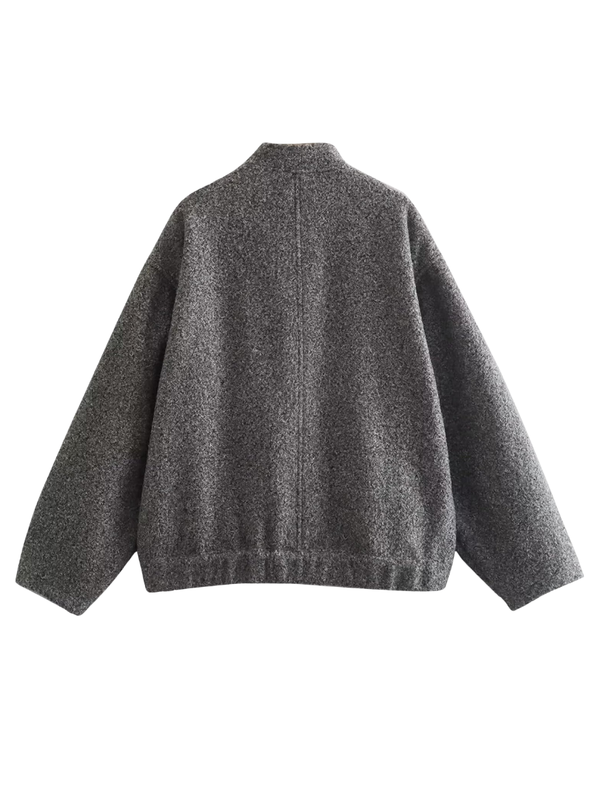 Knus oversized grijs bomberjack dames - casual fleece jas - Bakkermode.nl