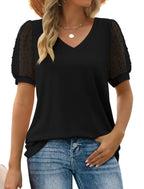 Dames v-hals top - elegante blouse met puff mouwen voor casual uitjes