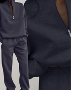 2-delige fleece trainingspak set - stijlvolle dames zip-up top en joggers - Bakkermode.nl