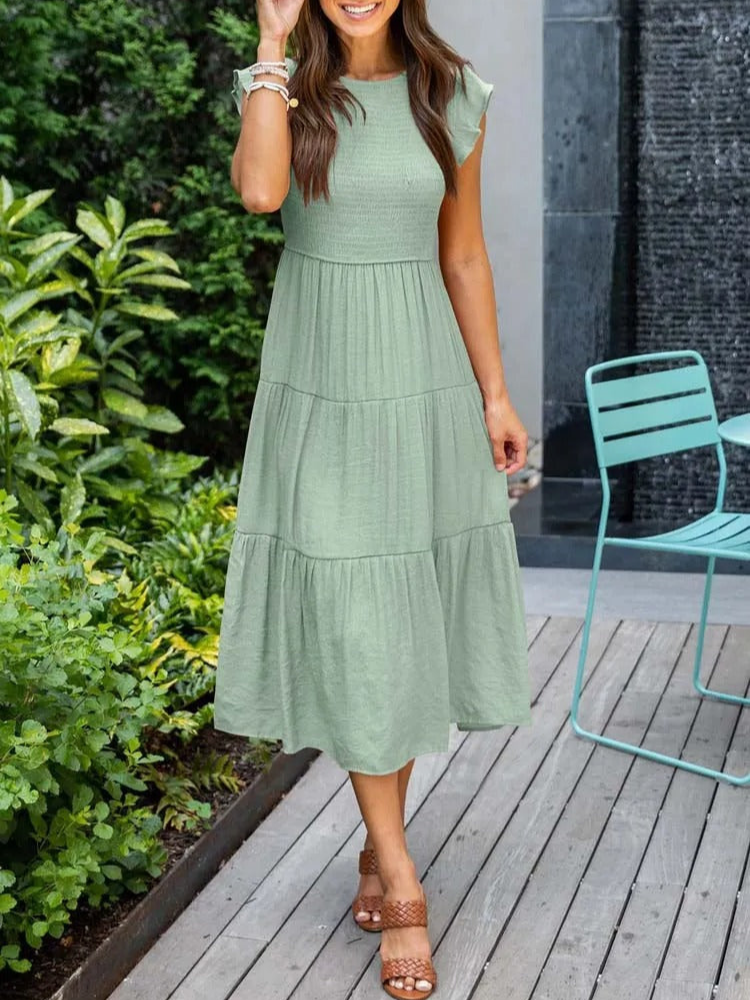 Dames midi jurk - gelaagd ontwerp voor casual zomerlook - moeiteloze elegantie