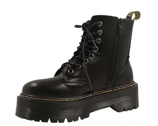 Dames enkelboots - klassieke zwarte leren chunky zool voor een stijlvolle uitstraling