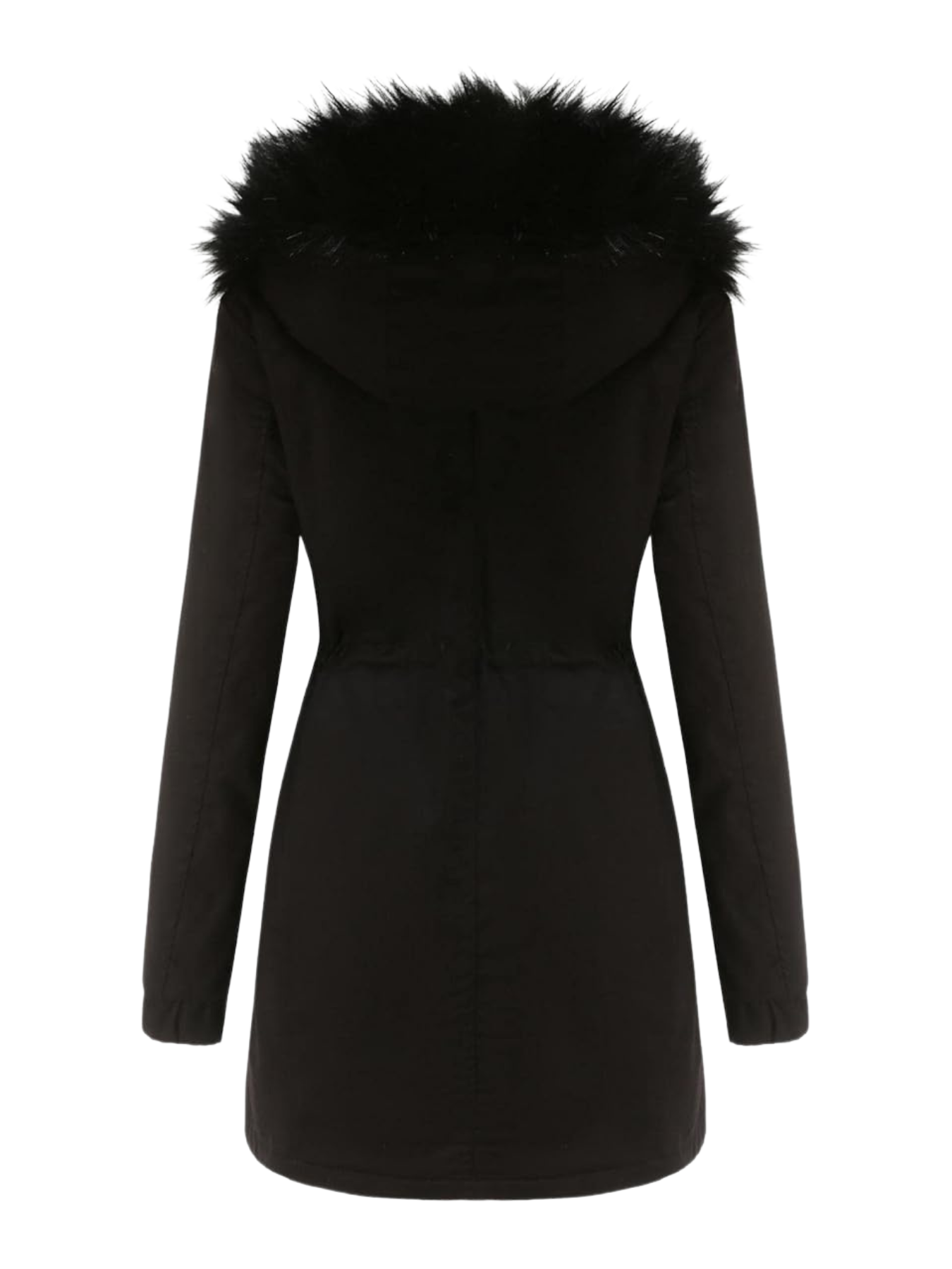 Zwarte bont winterjas voor dames - met capuchon en zakken - Bakkermode.nl