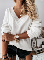 Gebreide v-hals trui - elegante dames knitwear