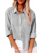 Dames button-up blouse - veelzijdige, lichte blouse met lange mouwen