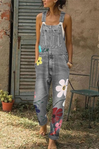 Dames denim overalls met bloemenprint - stijlvolle casual overall met zakken voor dagelijks gebruik