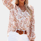 Damesbloes met bloemenprint - elegante casual top - luchtige lange mouwen voor zomeruitstapjes