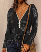 Dames v-hals blouse met ritsdetail - casual lange mouwen top