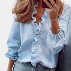 Dames blouse met ruffles - casual top van zachte katoenmix voor een elegante look