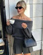 Off-shoulder pullover - leuke dames ribbed knit top - Bakkermode.nl