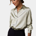 Dames satijnen blouse - klassieke loose-fit top voor moeiteloze stijl, casual of op kantoor