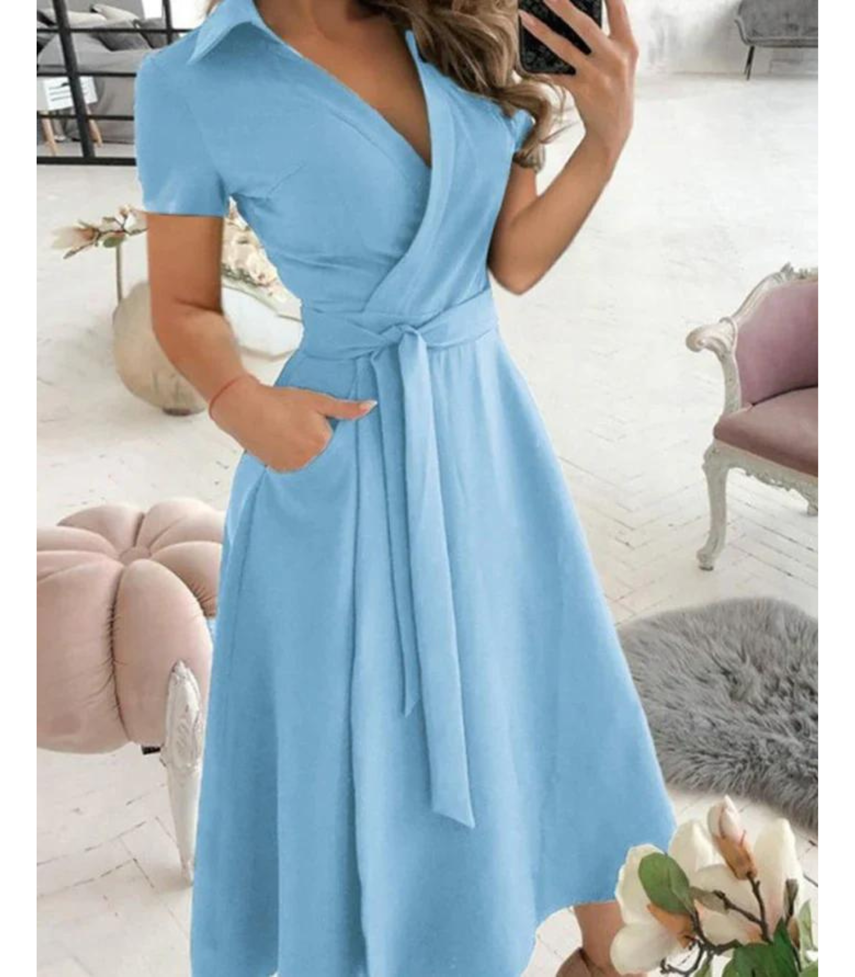 Midi wikkeljurk - verfijnde groene jurk met strik taille