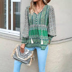 Dames bohemian blouse - trendy lange mouwen top met prints