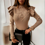 Lange mouwen dames top - elegante blouse met kanten details