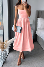 Dames a-lijn midi-jurk met spaghettibandjes - elegante zomer cocktailjurk