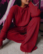 2-delige geribbelde loungewear set - trendy dames hoodie en broek