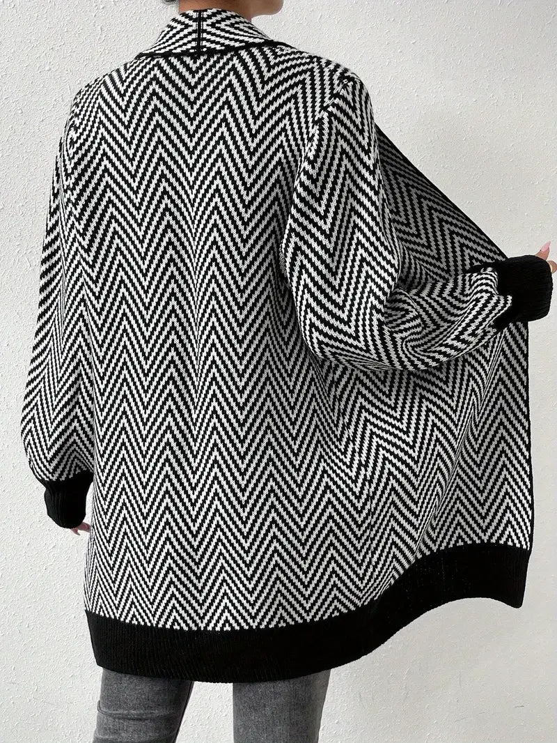 Geometric patroon cardigan - dames open vooraan gebreide trui in gemengde kleuren - Bakkermode.nl