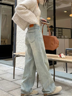 Hoge taille recht gesneden jeans - samtblauwe dames casual broeken - Bakkermode.nl