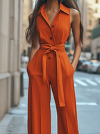 Dames jumpsuit met elegante wijde pijpen - oranje casual look voor elke gelegenheid