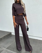 2-delige dames crop top en broek set - elegante kantooroutfit voor moderne vrouwen