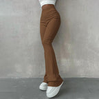 Zachte hoge taille flared broeken - geribbelde dames broek