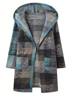 Dames geruite jas met capuchon - kleurrijke lange coat