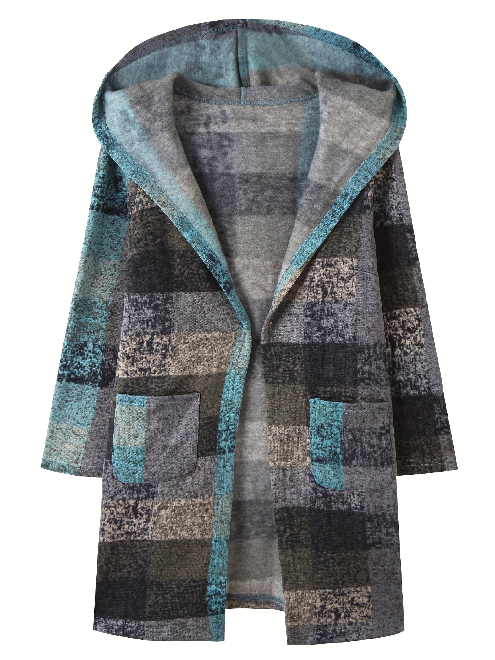 Dames geruite jas met capuchon - kleurrijke lange coat